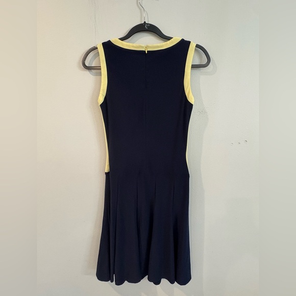 Lauren Ralph Lauren Navy Fit & Flare Dress Size 4 Yellow Trim Sleeveless Preppy - Picture 6 of 8